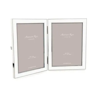 Silver Trim, White Enamel Double Picture Frame 5 x 7 in