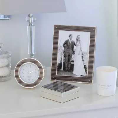 Grey Horn & Silver Round Alarm Clock