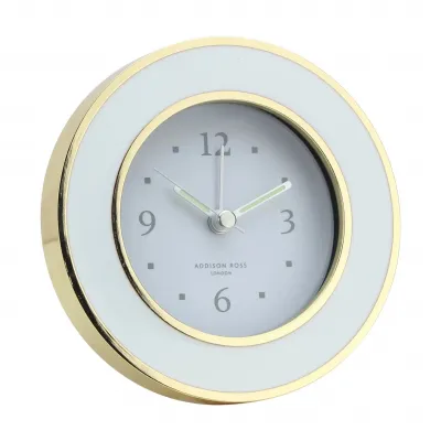 White Enamel & Gold Round Alarm Clock