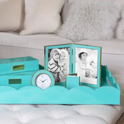 Pastel Blue & Gold Round Alarm Clock
