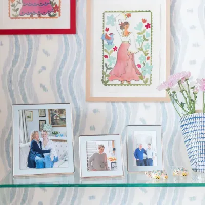 Silver & Powder Blue Wide Curved Enamel Picture Frame