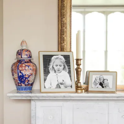 Gold & Stone Grey Wide Curved Enamel Picture Frame