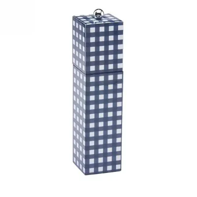 Gingham Navy Square Pillar Salt or Pepper Mill