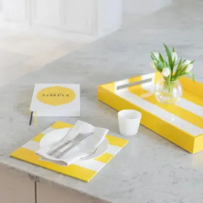 12 x 12 in Set of Four Yellow & White Placemats