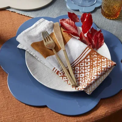 Chambray Blue Large Scallop Lacquer Placemats, Set Of 4