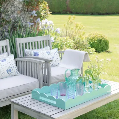 26 x 17 in Large Scalloped Tray Turquoise