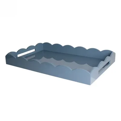 Lacquered Scallop Chambray Blue Ottoman Tray Large (Limited Edition)