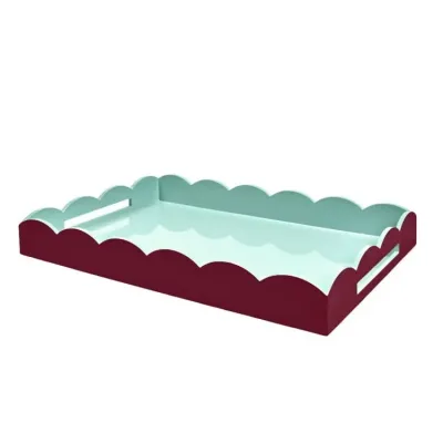 Lacquered Scallop Cherry & Eau de Nil Ottoman Two-Tone Tray Large