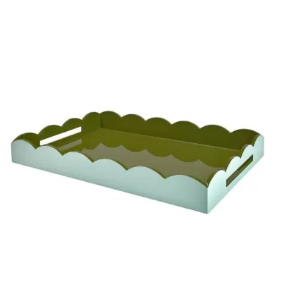 Lacquered Scallop Eau De Nil & Khaki Ottoman Two-Tone Tray Large