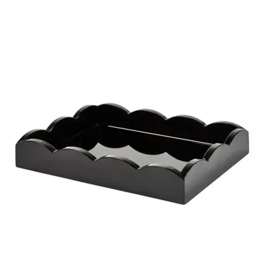 Lacquered Scalloped Black Tray Small