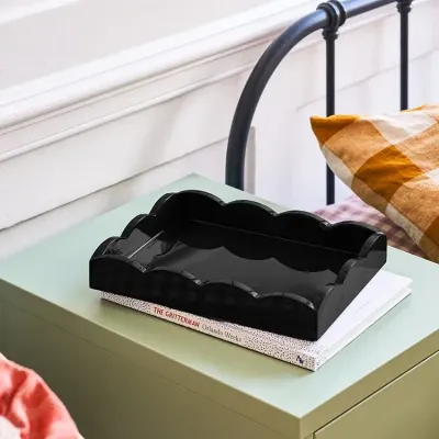 Lacquered Scalloped Black Tray Small