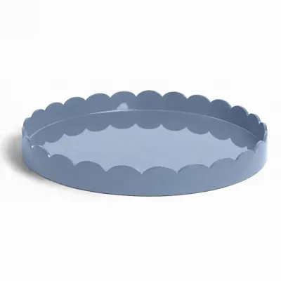 Round Lacquered Scallop Chambray Blue Ottoman Tray (Limited Edition)
