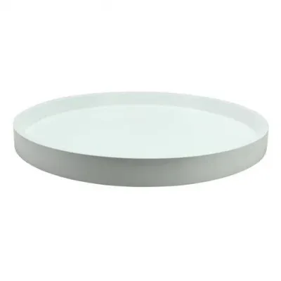 White Straight Sided Round Medium Lacquered Tray