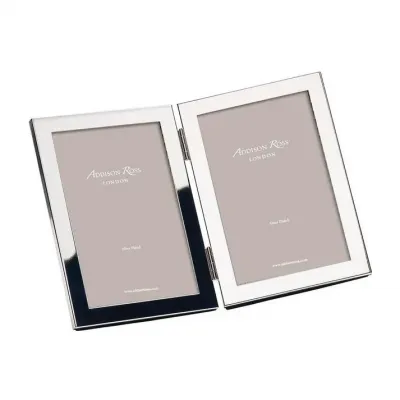 Classic Silverplated Square Corners Landscape Double Picture Frame 4 x 6 in