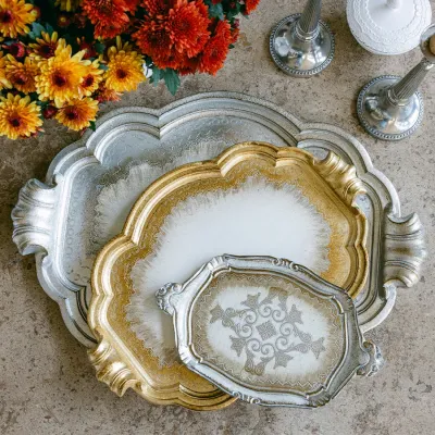 Florentino Antique Silver/Gold Wooden Tray Extra Small