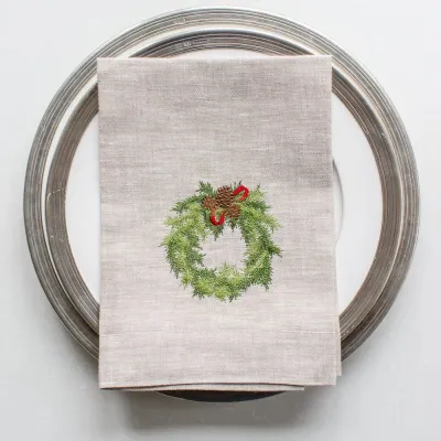 Juniper Wreath (Flax) 20" Square Napkin