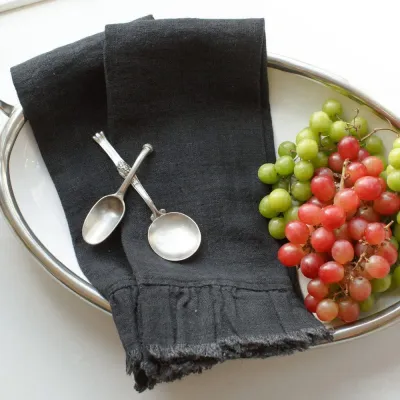 Provence, Black Ruffle 17" x 29" Linen Hand Towel