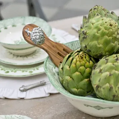Artichoke Olive Wood Salad Server Set