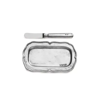 Vintage Butter Tray with Spreader 6.75" L x 4" W; 6.25" L