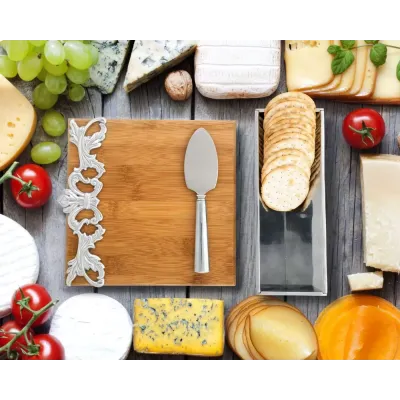 Fleur De Lis Acanthus Cheese Set Bamboo Board