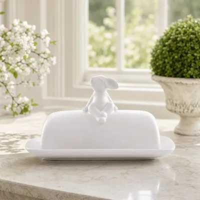 Stoneware Sitting Bunny Butter Dish