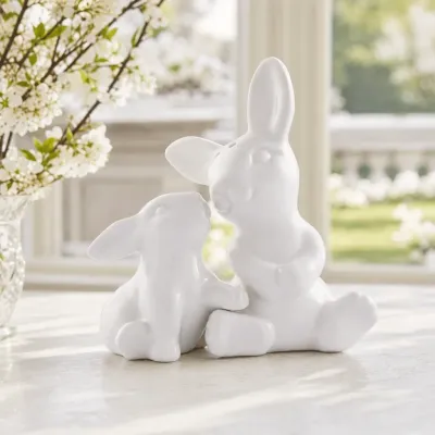 Stoneware Mom and Baby Bunny Salt and Pepper
