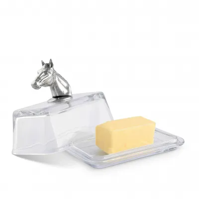 Horse Head Glass Butter Dish