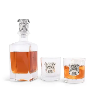Bulldog Decanter Set with glasses Set of 2