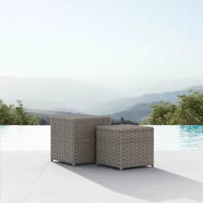 Monaco Outdoor Nesting Side Tables Matte Charcoal Aluminum & Stone Gray All-Weather Wicker
