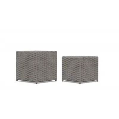 Monaco Outdoor Nesting Side Tables Matte Charcoal Aluminum & Stone Gray All-Weather Wicker