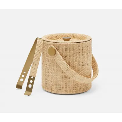 Barth Natural Gold Ice Bucket with Tongs Round Raffia
