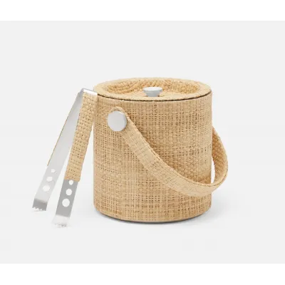 Barth Natural Silver Ice Bucket with Tongs Round Raffia