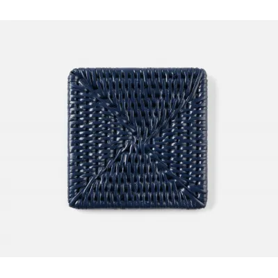 Brianne Polished Navy Coasters Rattan Boxed, Set of 4