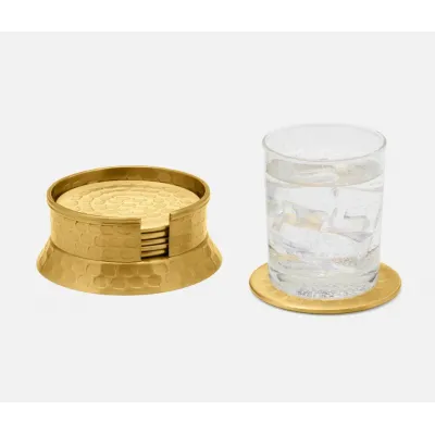 Conway Antique Brass, Coaster Set of 6, Hammered Metal