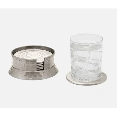 Conway Shiny Nickel, Coaster Set of 6, Hammered Metal