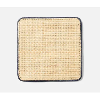 Kenneth Natural/Navy, Set of 6 Coasters W/ Strap, Rayon/Leather
