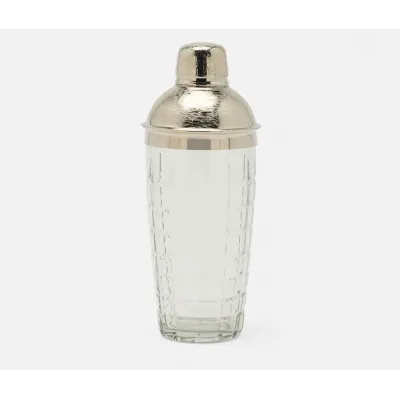 Sevasti Shiny Nickel, Square Etched, Cocktail Shaker, Stainless Steel/Glass