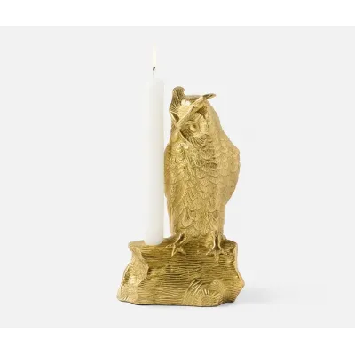 Benedict Polished Gold, Owl Candle Holder, Brass