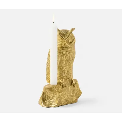 Benedict Polished Gold, Owl Candle Holder, Brass