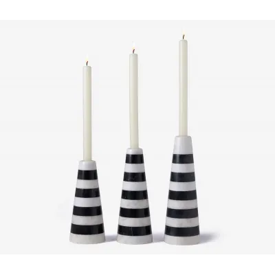Rhodes Black/White Horizontal Stripe Candle Holders Marble, Set of 3