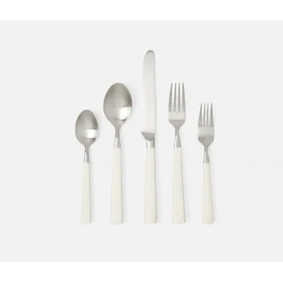 Annalise Matte White Flatware 5-Piece Set (Knife, Dinner Fork, Salad Fork, Soup Spoon, Tea Spoon)