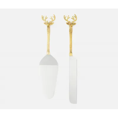 Dash Polished Silver/Gold 2-Piece Cake Serving Set Stainless Steel Boxed