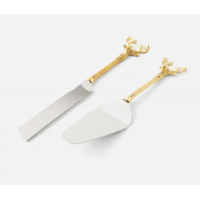 Dash Polished Silver/Gold 2-Piece Cake Serving Set Stainless Steel Boxed
