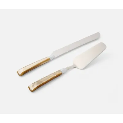 Colson Champagne/Polished Silver 2-Piece Cake Serving Set Acrylic/Stainless Steel