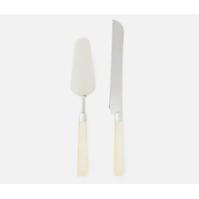 Colson Polished Silver/Ivory 2-Piece Cake Serving Set Stainless Steel/Acylic Boxed