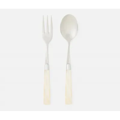 Colson Ivory/Polished Silver, 2-Piece Serving Set, Spoon, Fork, Acrylic/Stainless Steel