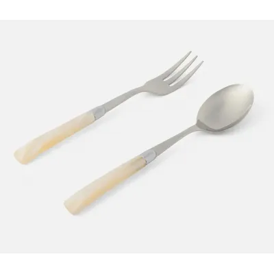 Colson Ivory/Polished Silver, 2-Piece Serving Set, Spoon, Fork, Acrylic/Stainless Steel
