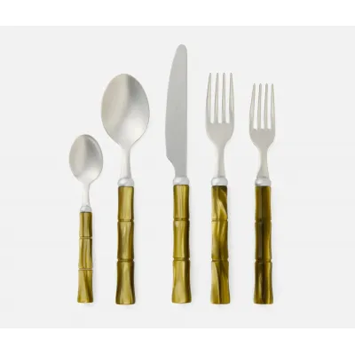 Lulu Polished Silver/Olive Green Bamboo Stainless Flatware