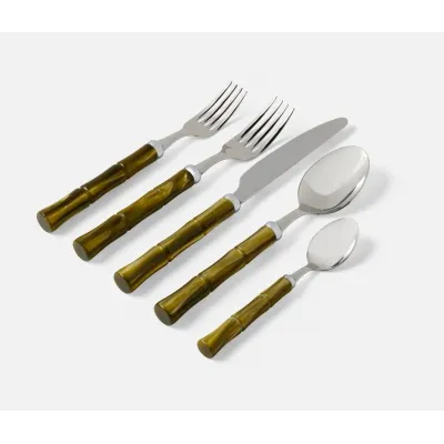 Lulu Polished Silver/Olive Green Bamboo Stainless Flatware