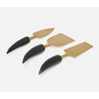 Mateo Matte Gold Cheese Knives Horn Handles Boxed Set of 3